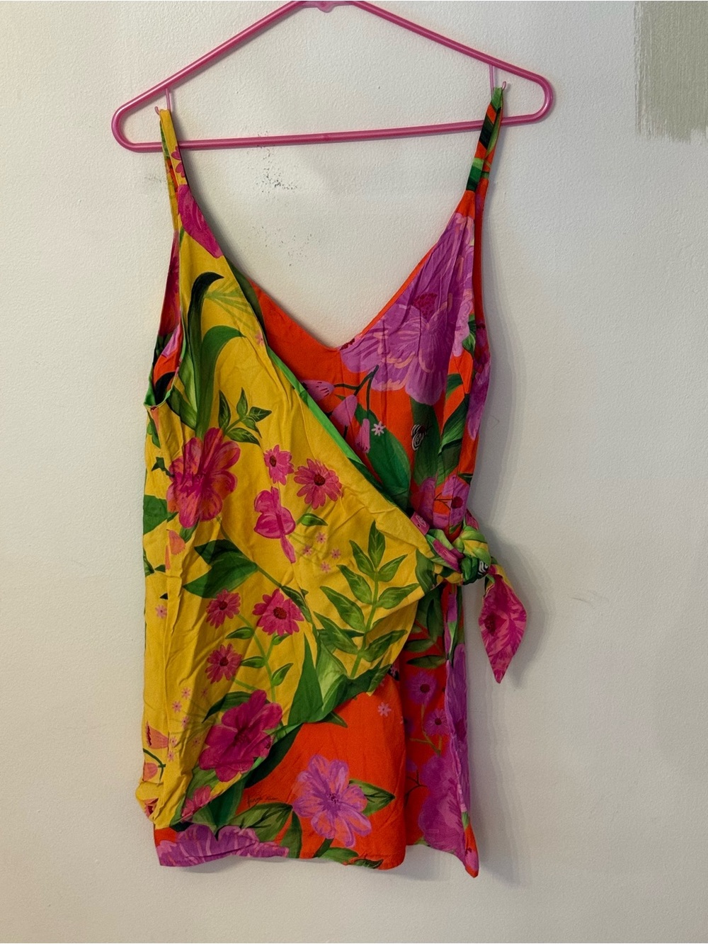 FARM RIO BEACH Floral Tie-Waist Cover in Yellow, Pink and Orange